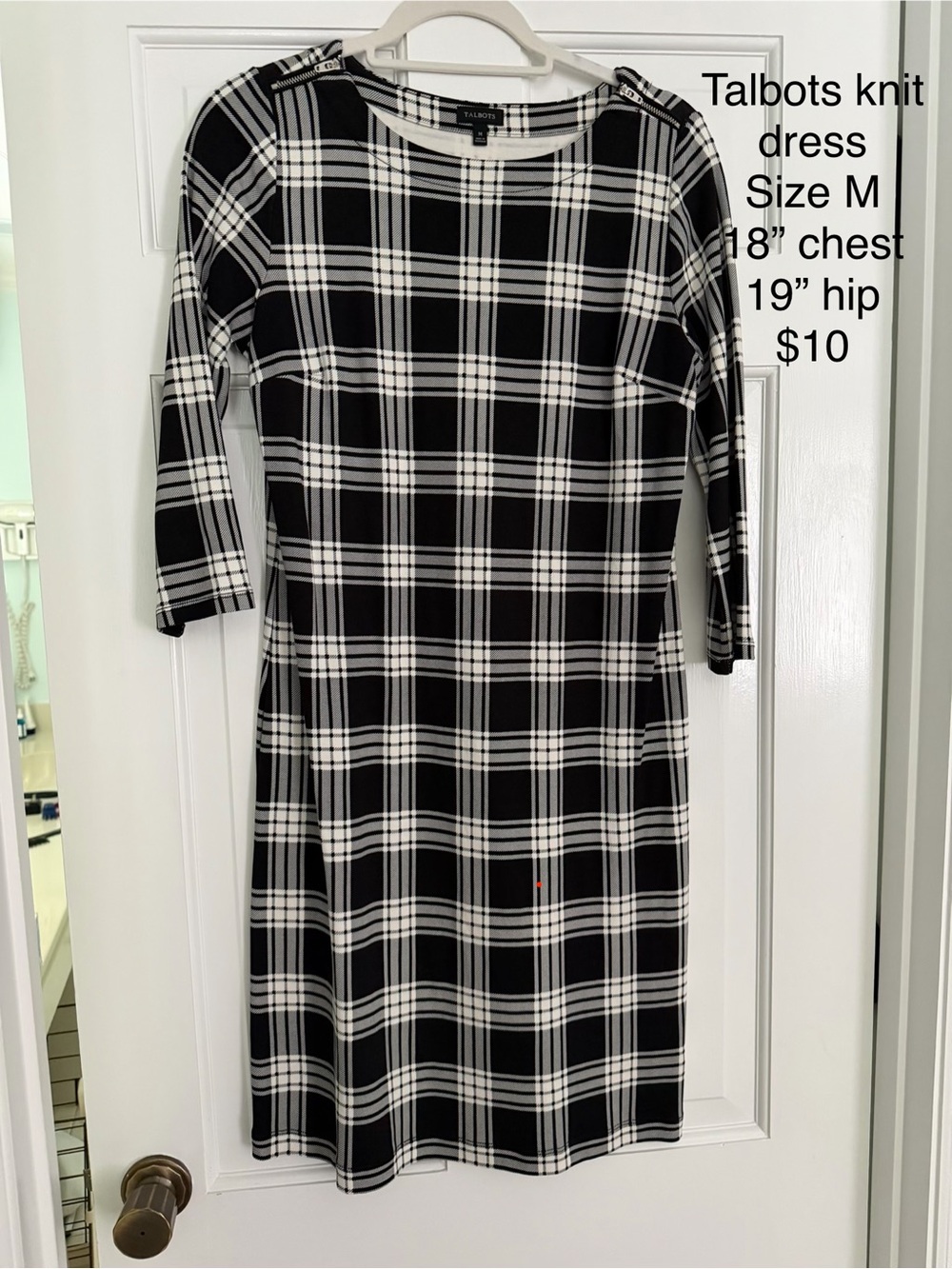 Talbots Black & White Plaid Knit Midi Dress